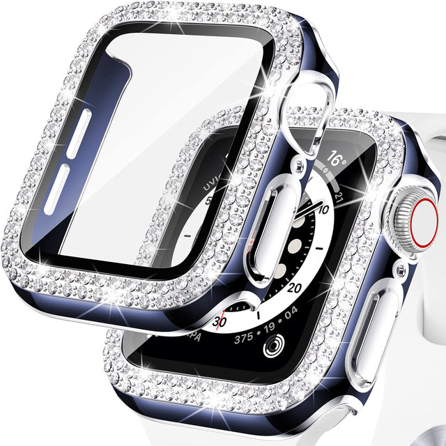 Premium Apple Watch Case Rhinestone Glass Screen Protector Shockproof Protective Cover Luxury Bling Design