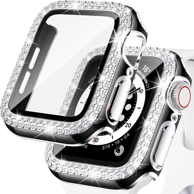 Premium Apple Watch Case Rhinestone Glass Screen Protector Shockproof Protective Cover Luxury Bling Design