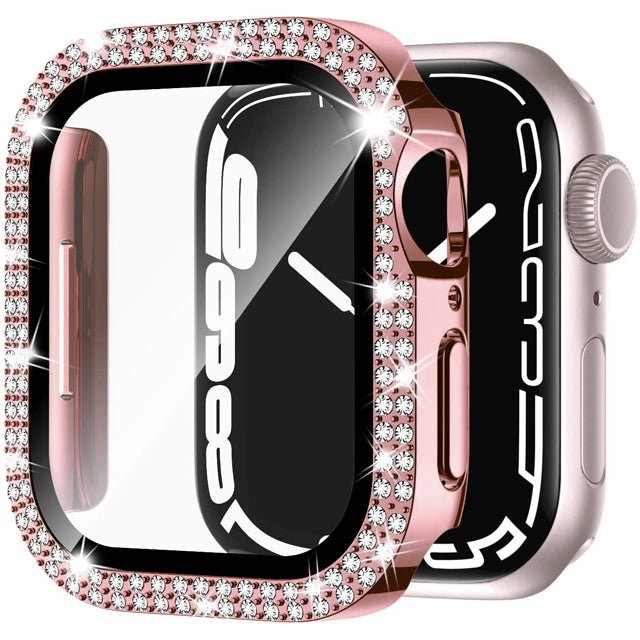 Premium Apple Watch Case Rhinestone Glass Screen Protector Shockproof Protective Cover Luxury Bling Design