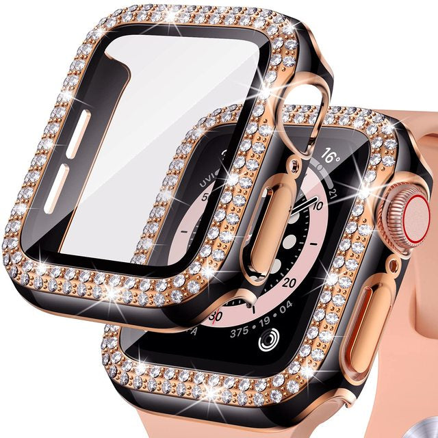 Premium Apple Watch Case Rhinestone Glass Screen Protector Shockproof Protective Cover Luxury Bling Design