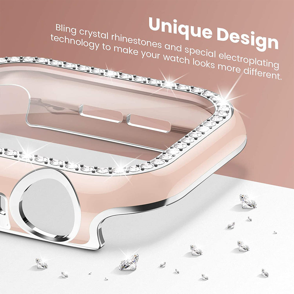 Premium Apple Watch Case Rhinestone Glass Screen Protector Shockproof Protective Cover Luxury Bling Design