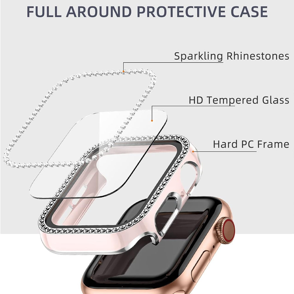 Premium Apple Watch Case Rhinestone Glass Screen Protector Shockproof Protective Cover Luxury Bling Design