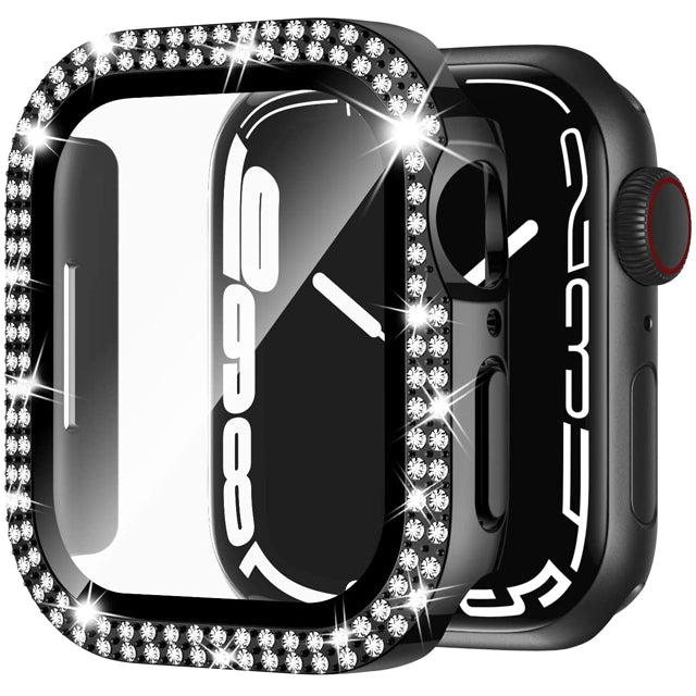 Premium Apple Watch Case Rhinestone Glass Screen Protector Shockproof Protective Cover Luxury Bling Design