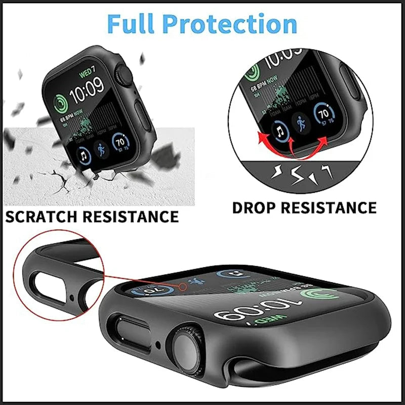 Premium Apple Watch Case Tempered Glass Screen Protector PC Bumper Shockproof Transparent Protective Cover