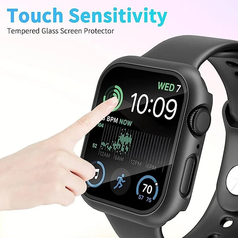 Premium Apple Watch Case Tempered Glass Screen Protector PC Bumper Shockproof Transparent Protective Cover