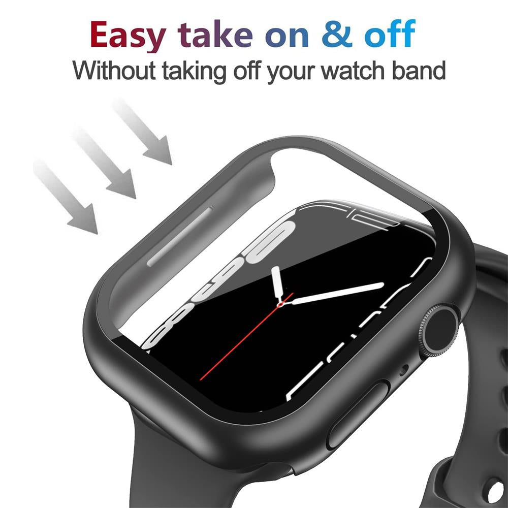 Premium Apple Watch Case Tempered Glass Screen Protector PC Bumper Shockproof Transparent Protective Cover