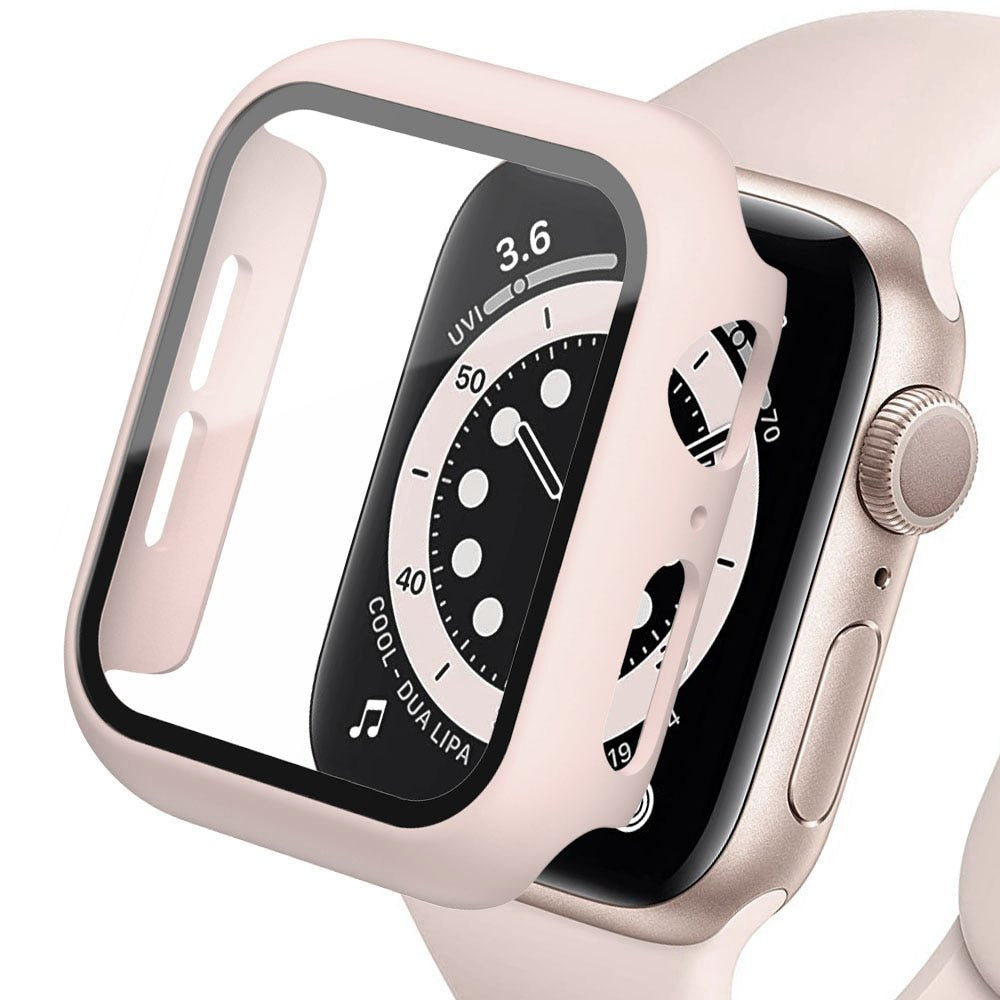 Premium Apple Watch Case Tempered Glass Screen Protector PC Bumper Shockproof Transparent Protective Cover