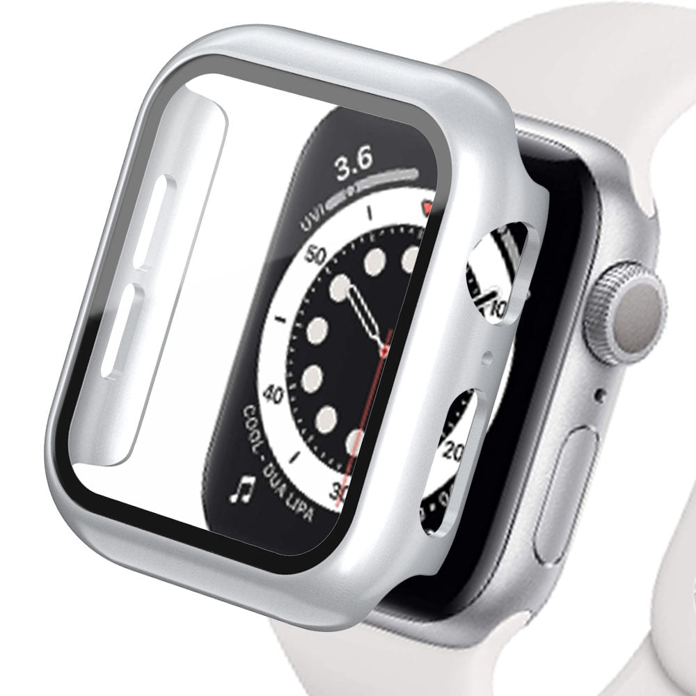 Premium Apple Watch Case Tempered Glass Screen Protector PC Bumper Shockproof Transparent Protective Cover