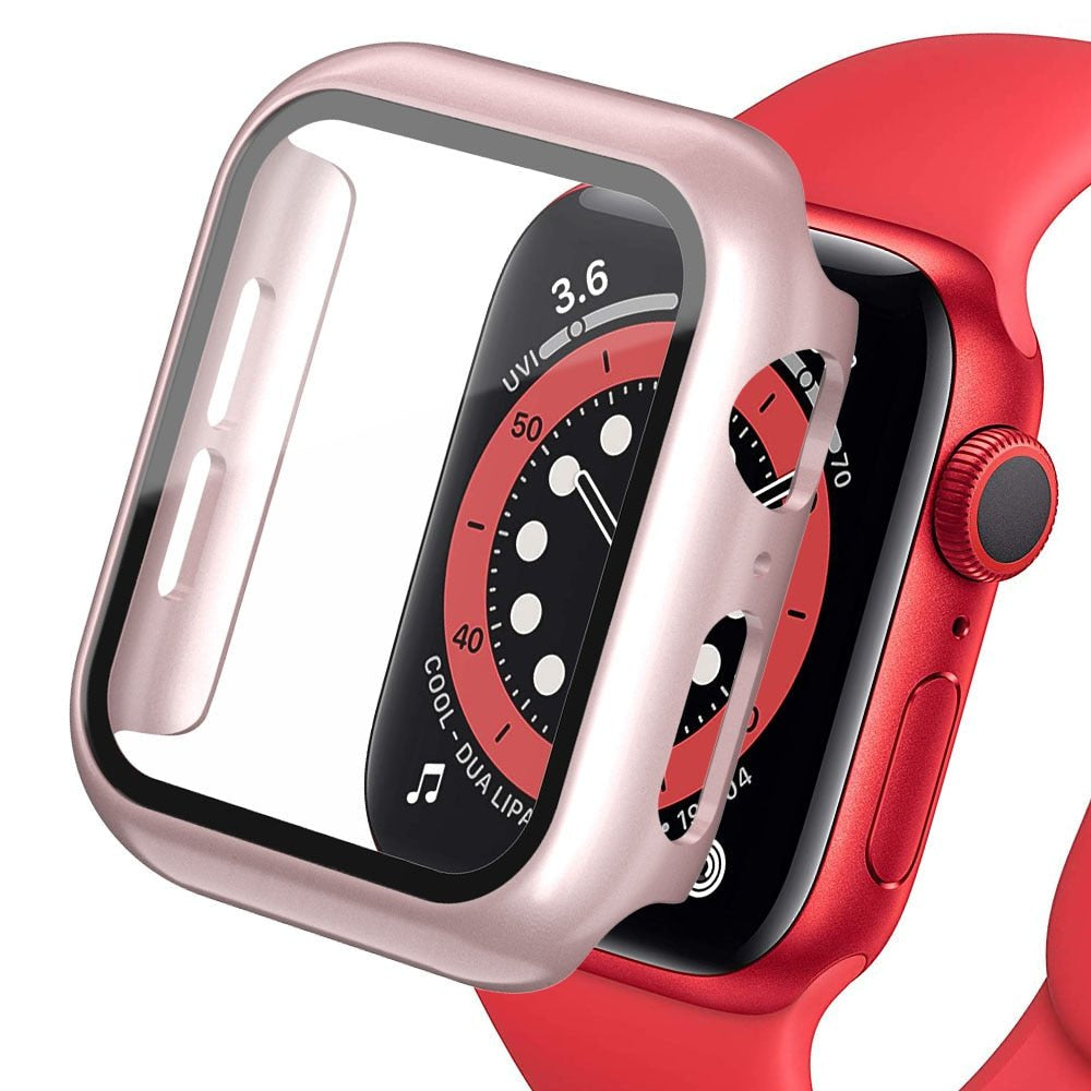 Premium Apple Watch Case Tempered Glass Screen Protector PC Bumper Shockproof Transparent Protective Cover