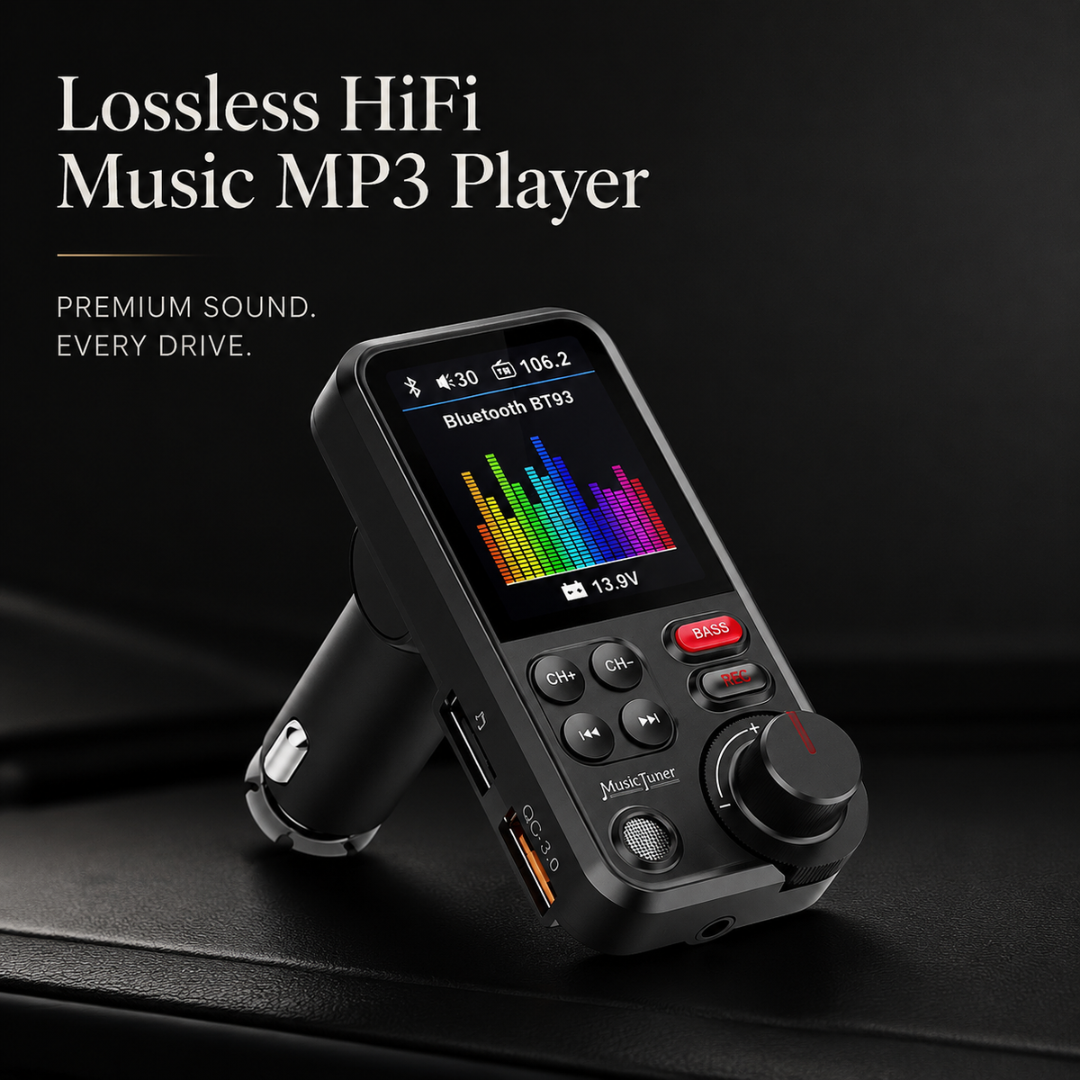 Premium Car Bluetooth FM Transmitter QC 3.0 Fast Charging USB Audio Adapter Hands Free Calling Wireless Music Player Compact Vehicle Accessory Hub