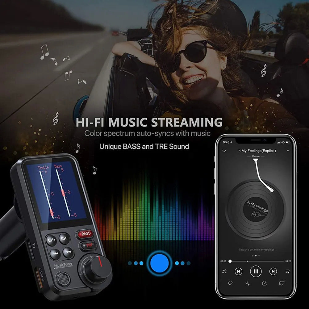 Premium Car Bluetooth FM Transmitter QC 3.0 Fast Charging USB Audio Adapter Hands-Free Music Player