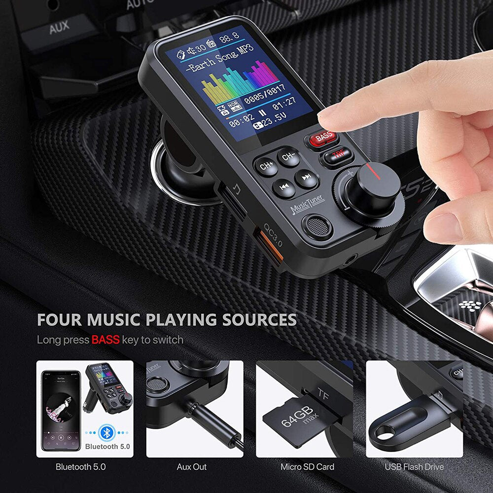 Premium Car Bluetooth FM Transmitter QC 3.0 Fast Charging USB Audio Adapter Hands-Free Music Player