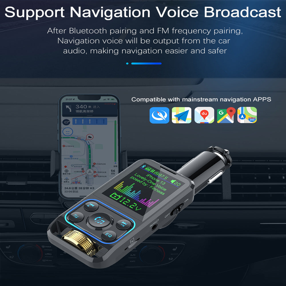 Premium Car Bluetooth FM Transmitter QC 3.0 Fast Charging USB Audio Adapter Hands-Free Music Player