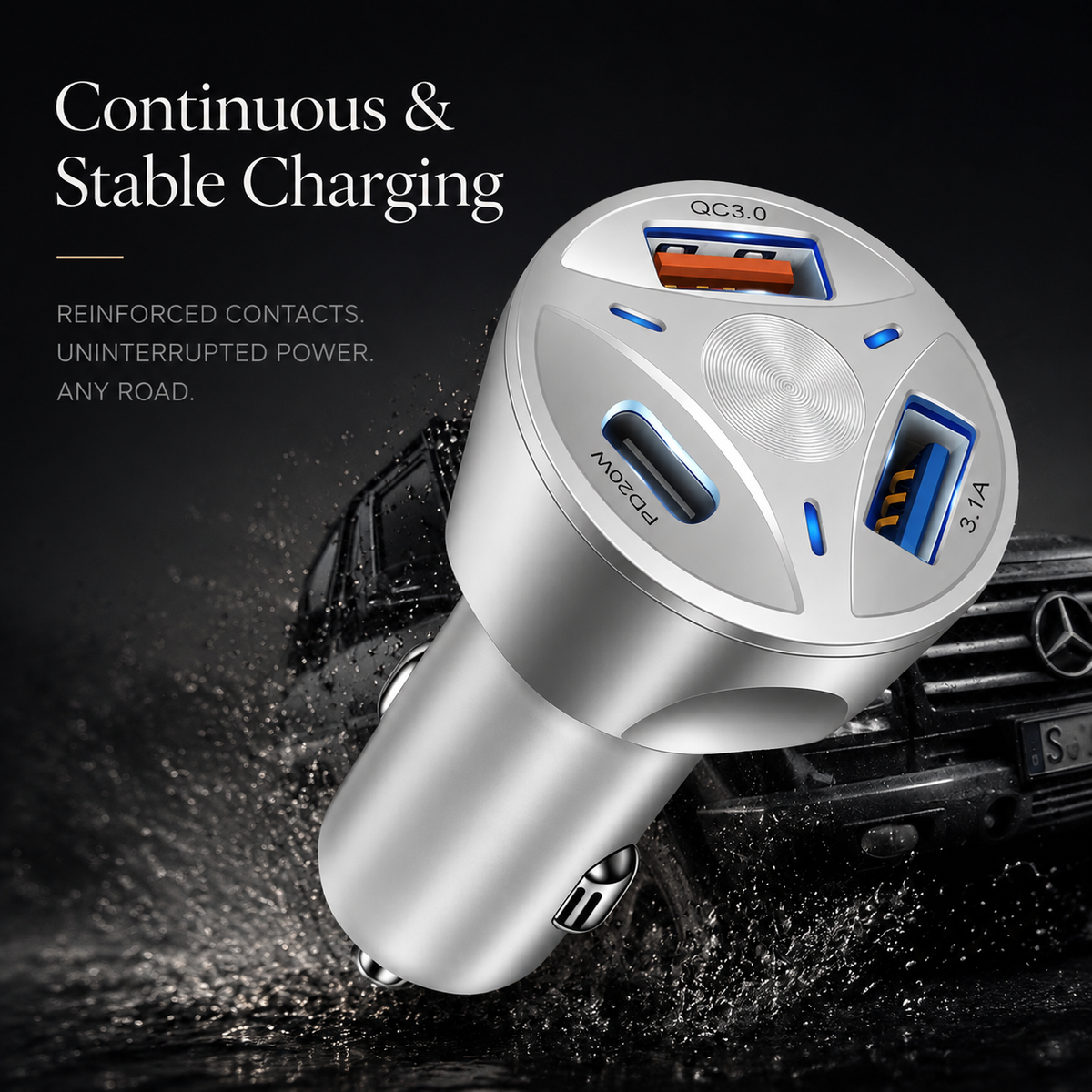Premium Car Charger USB-C Fast Charging Adapter Multi Port 12V Socket High Speed Charging Hub Multi Device Power Adapter Compact Vehicle Travel Use