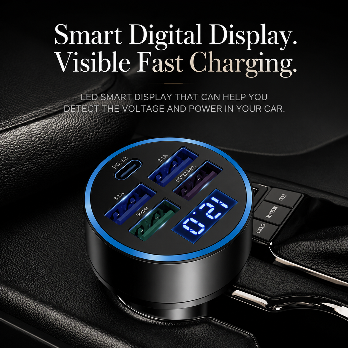 Premium Car Charger USB-C Fast Charging Adapter Multi Port 12V Socket High Speed Charging Hub Multi Device Power Adapter Compact Vehicle Travel Use