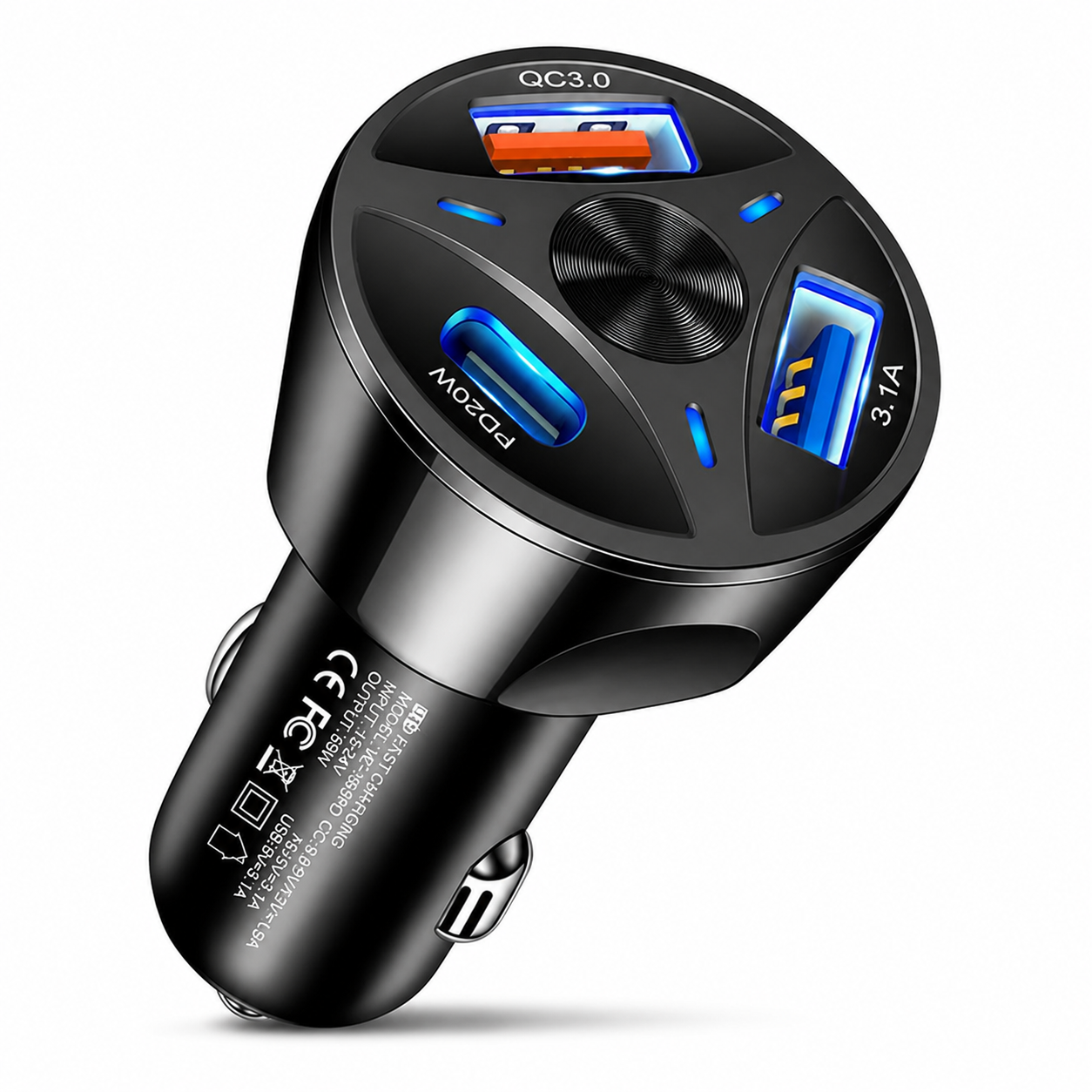 Premium Car Charger USB-C Fast Charging Adapter Multi Port 12V Socket High Speed Charging Hub Multi Device Power Adapter Compact Vehicle Travel Use