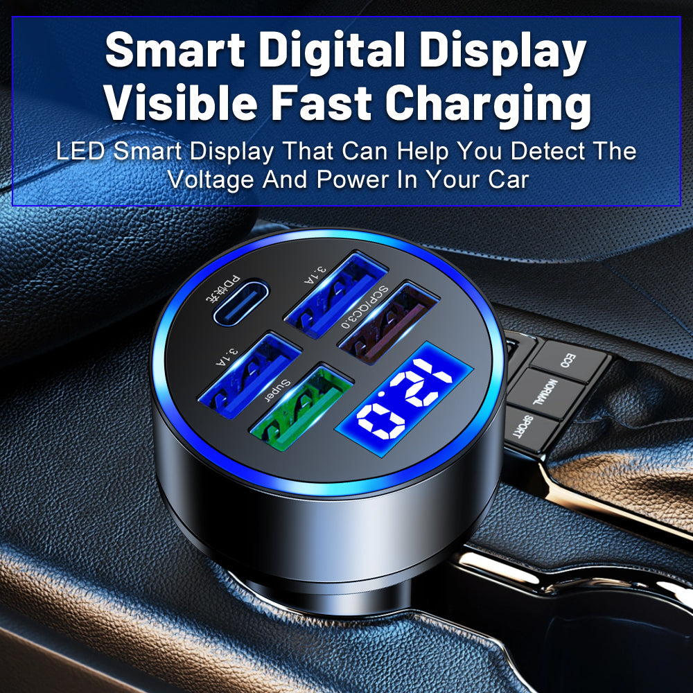Premium Car Charger USB-C Multi Port Fast Charging Adapter 12V Socket High Speed Charging Hub