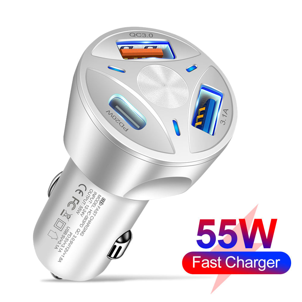 Premium Car Charger USB-C Multi Port Fast Charging Adapter 12V Socket High Speed Charging Hub