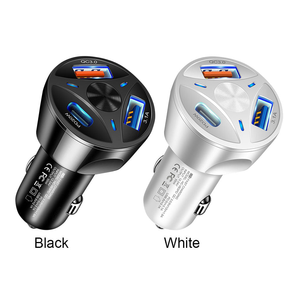 Premium Car Charger USB-C Multi Port Fast Charging Adapter 12V Socket High Speed Charging Hub