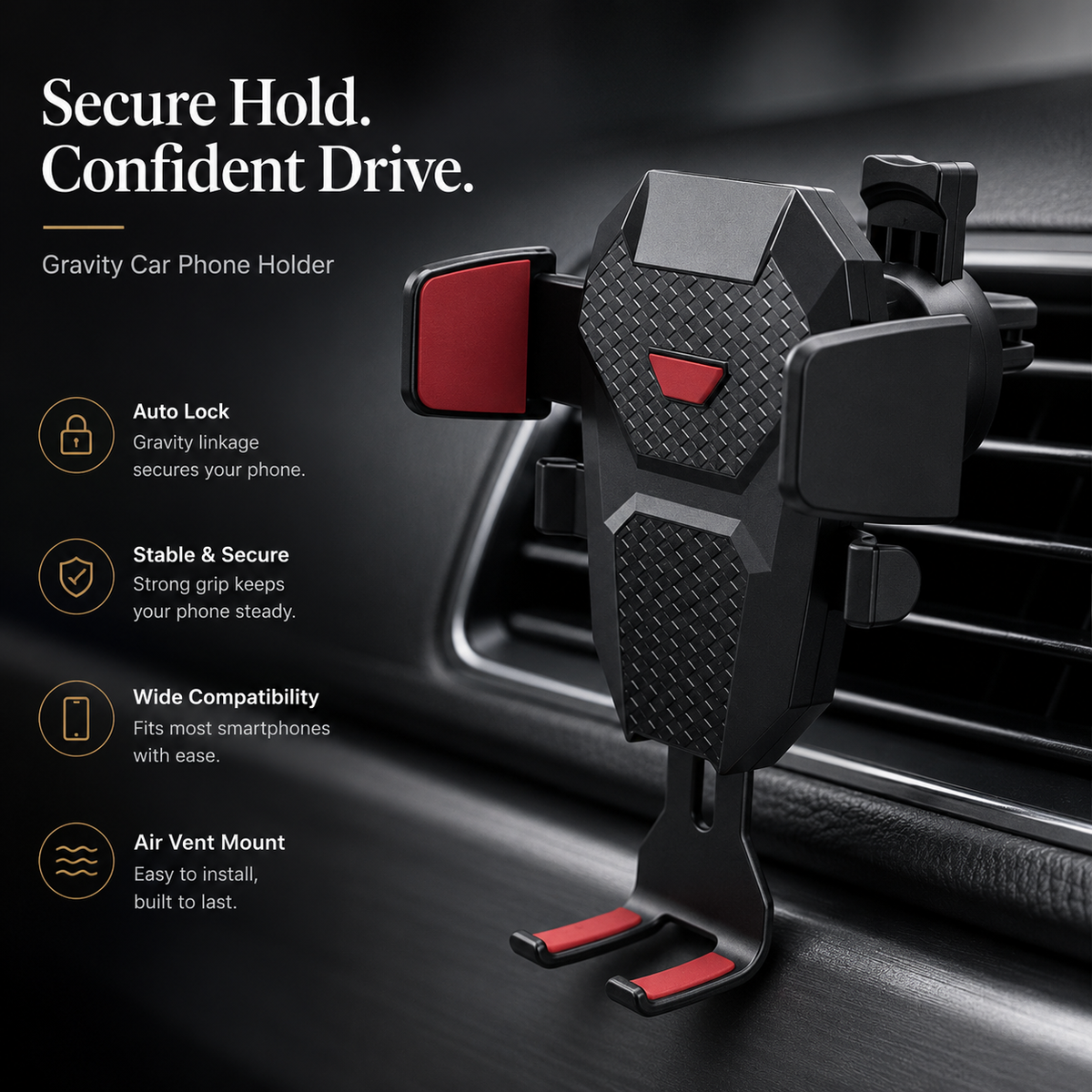 Premium Car Phone Mount Dashboard Windshield Suction Cup Holder 360 Rotation Secure Grip Adjustable Smartphone Stand Hands-Free Driving Mount Vehicle