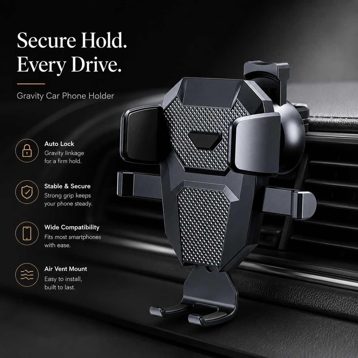 Premium Car Phone Mount Dashboard Windshield Suction Cup Holder 360 Rotation Secure Grip Adjustable Smartphone Stand Hands-Free Driving Mount Vehicle