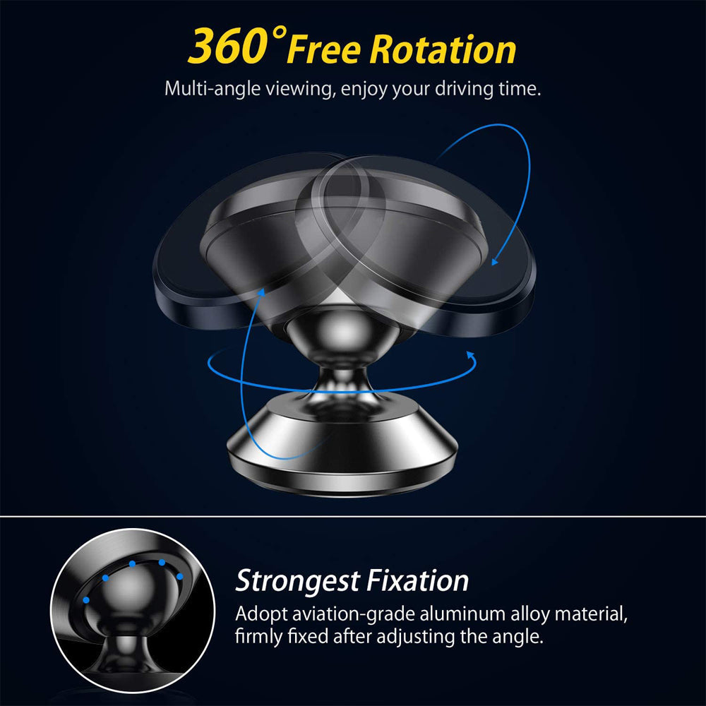 Premium Car Phone Mount Magnetic Dashboard Holder 360 Rotation Secure Grip Adjustable GPS Smartphone Stand