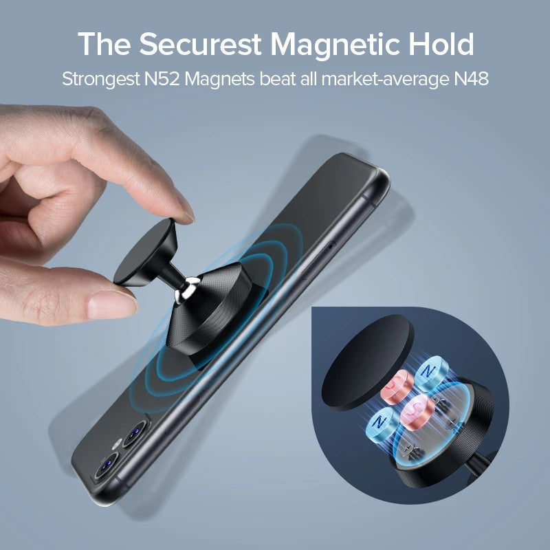 Premium Car Phone Mount Magnetic Dashboard Holder 360 Rotation Secure Grip Adjustable GPS Smartphone Stand