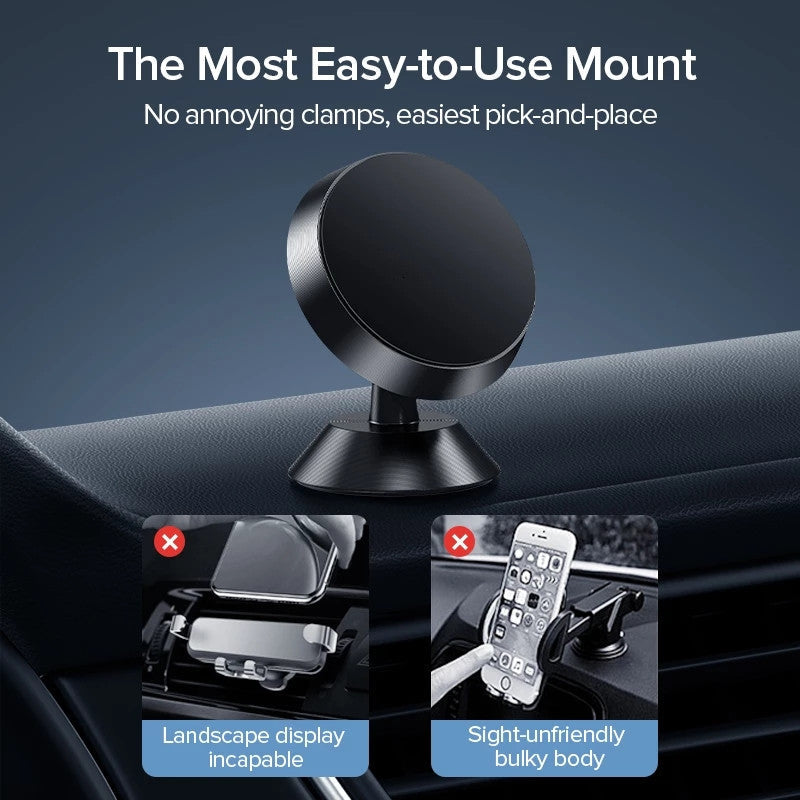 Premium Car Phone Mount Magnetic Dashboard Holder 360 Rotation Secure Grip Adjustable GPS Smartphone Stand