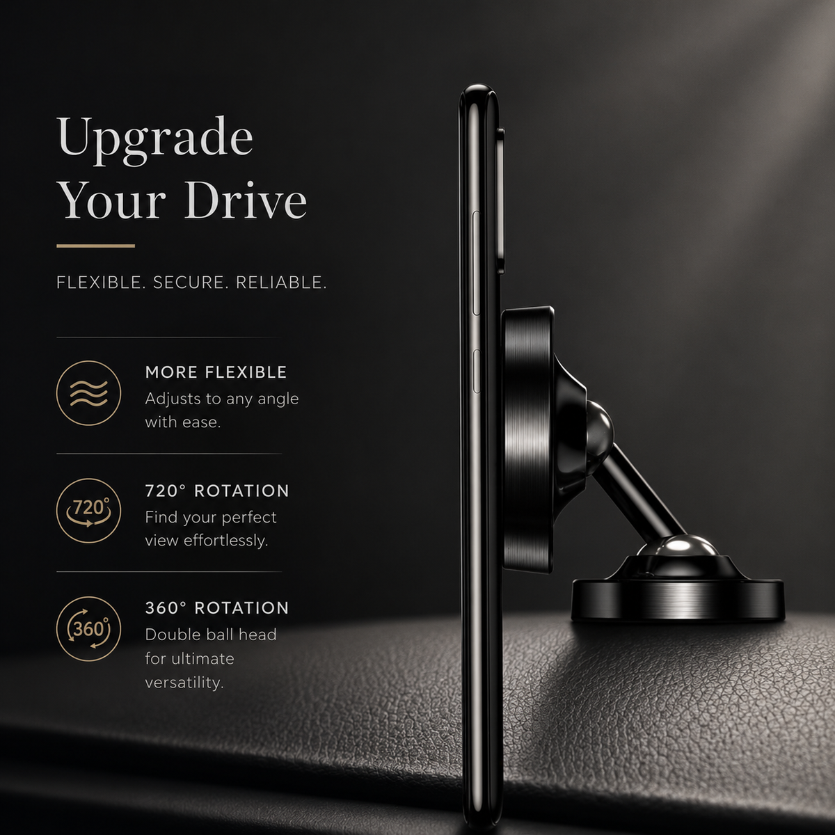 Premium Car Phone Mount Magnetic Dashboard Holder 360° Adjustable Rotation Secure Grip GPS Smartphone Stand Hands Free Universal Mount Design