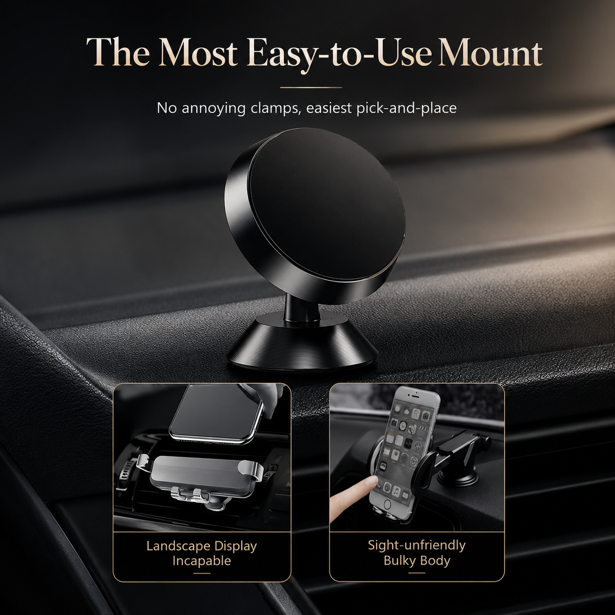 Premium Car Phone Mount Magnetic Dashboard Holder 360° Adjustable Rotation Secure Grip GPS Smartphone Stand Hands Free Universal Mount Design