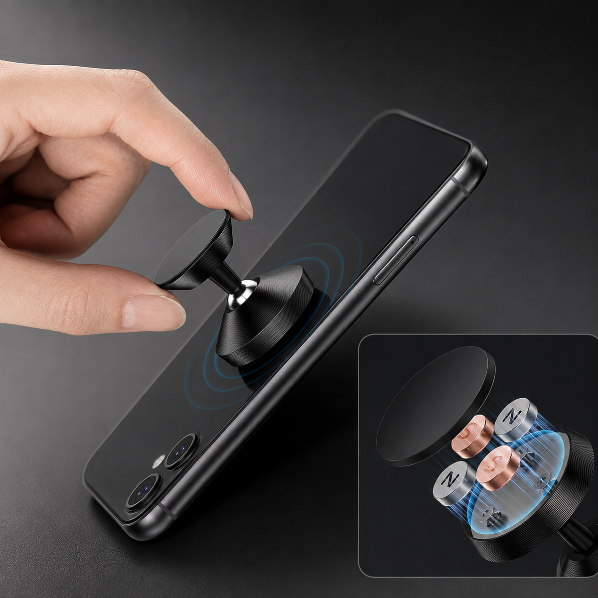 Premium Car Phone Mount Magnetic Dashboard Holder 360° Adjustable Rotation Secure Grip GPS Smartphone Stand Hands Free Universal Mount Design