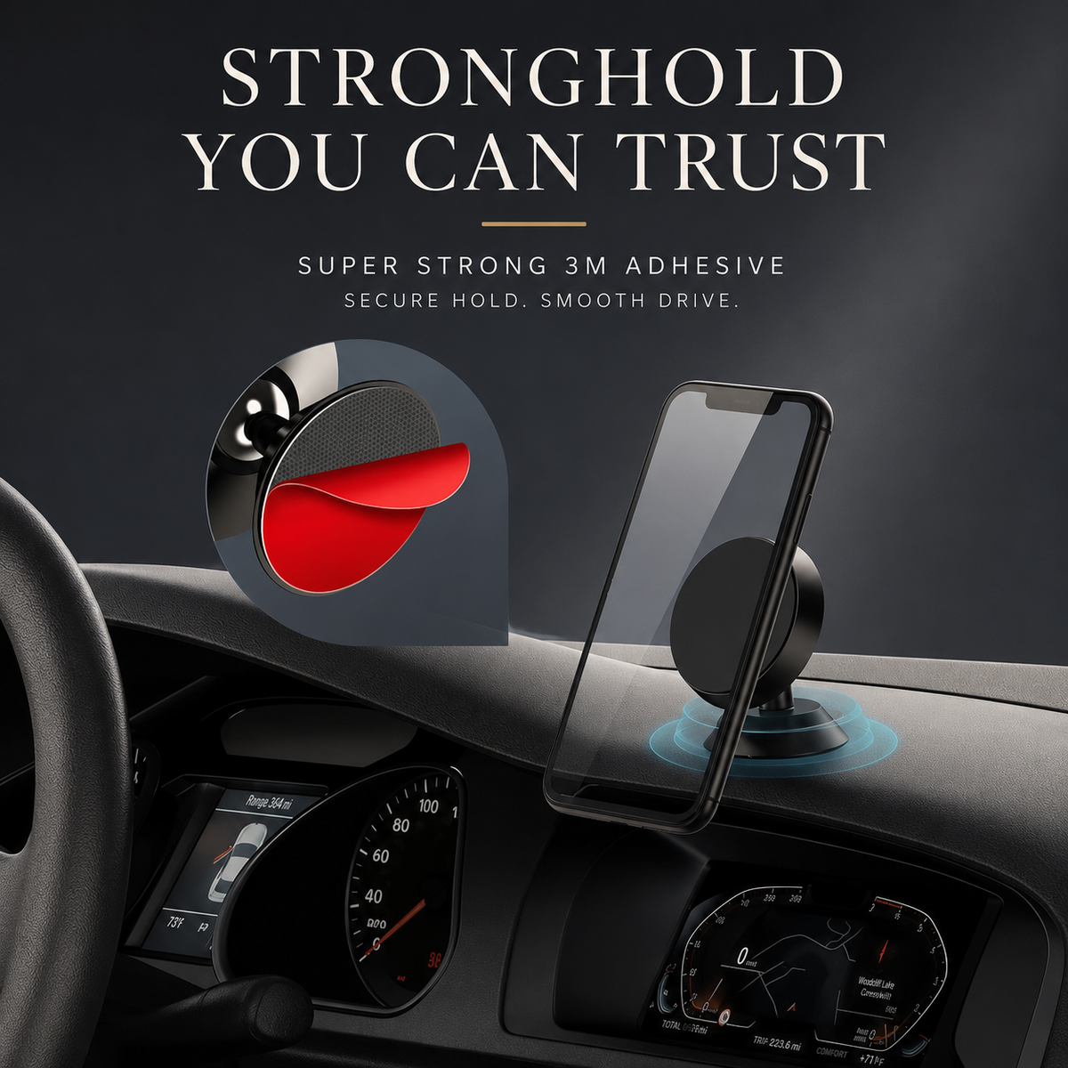 Premium Car Phone Mount Magnetic Dashboard Holder 360° Adjustable Rotation Secure Grip GPS Smartphone Stand Hands Free Universal Mount Design