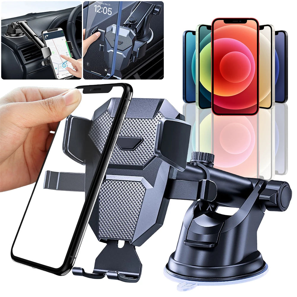 Premium Car Phone Mount Suction Cup Dashboard Windshield Holder 360 Rotation Secure Grip Smartphone Stand