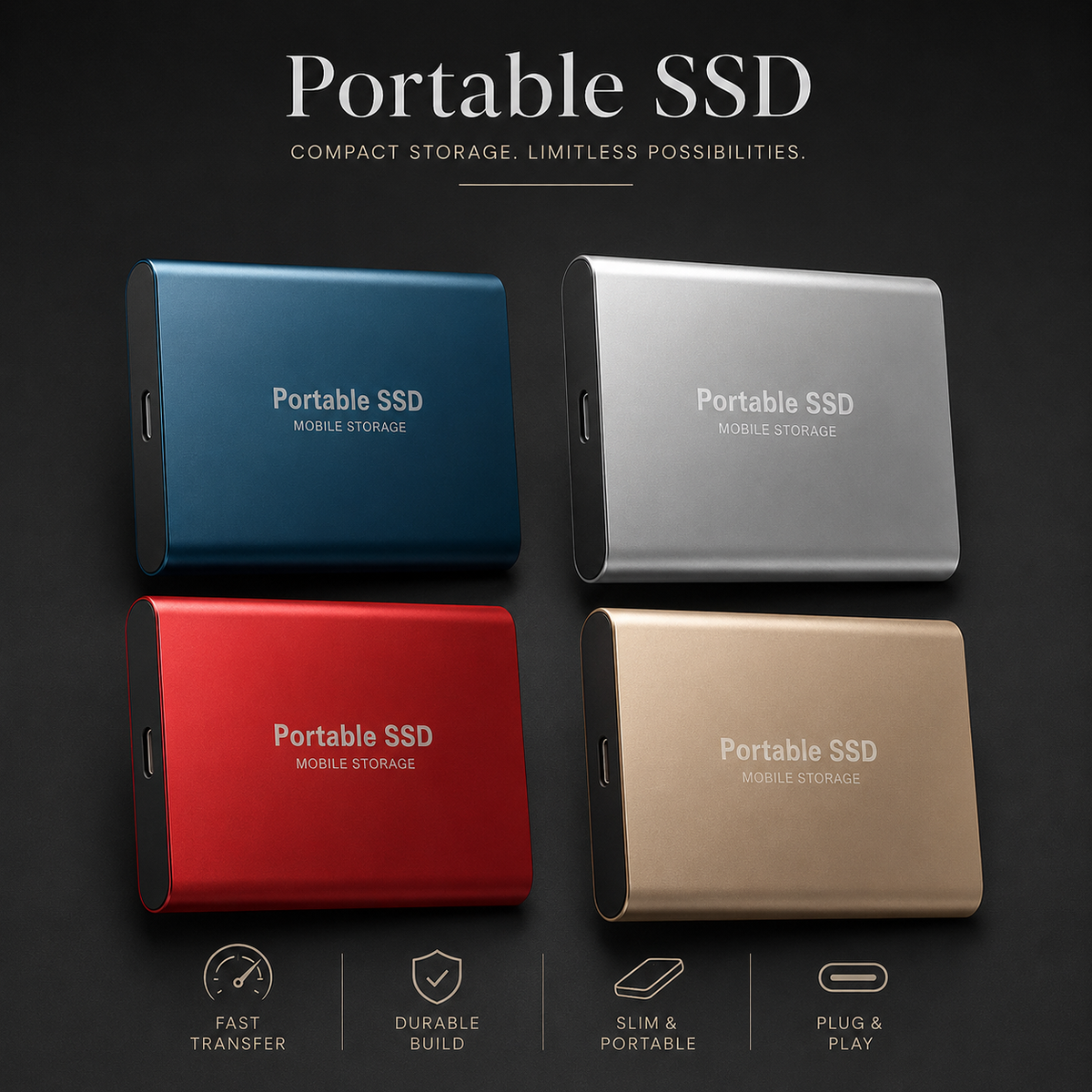 Premium External SSD Portable Storage Drive USB 3.1 High Speed Data Backup Solid State Drive Plug and Play Compact Multi Capacity Storage Fast Storage