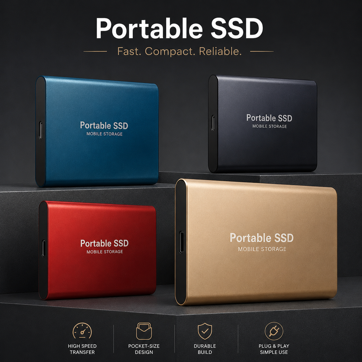 Premium External SSD Portable Storage Drive USB 3.1 High Speed Data Backup Solid State Drive Plug and Play Compact Multi Capacity Storage Fast Storage