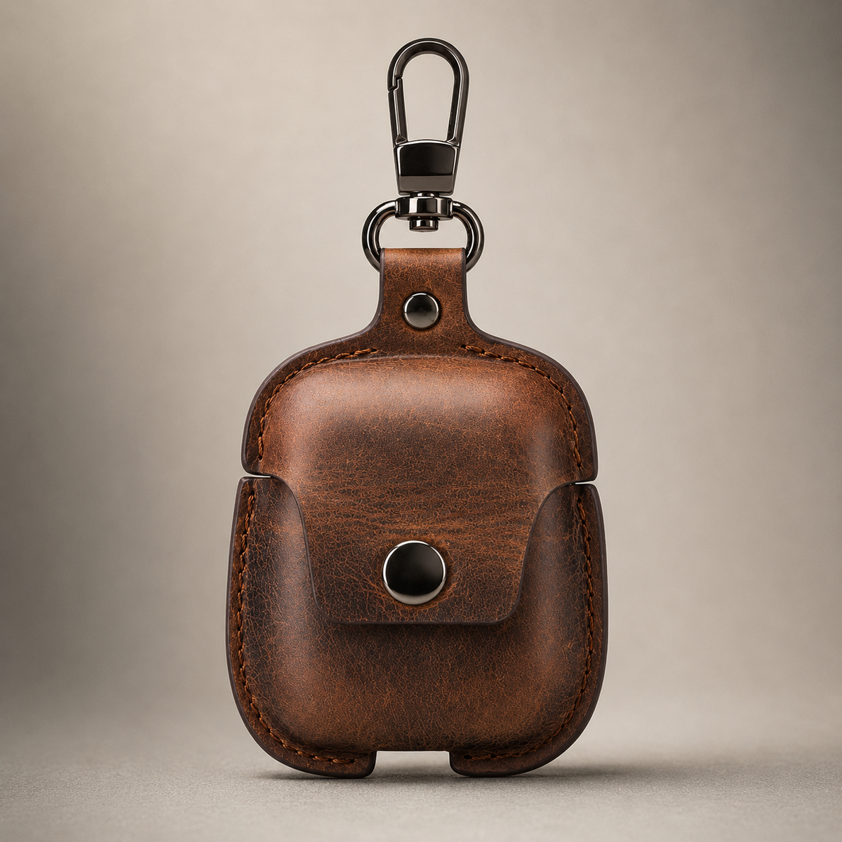 Premium Genuine Leather AirPods Case Shockproof Protective Cover Slim Design Keychain Clip Wireless Charging Compatible Lightweight Compact Portable