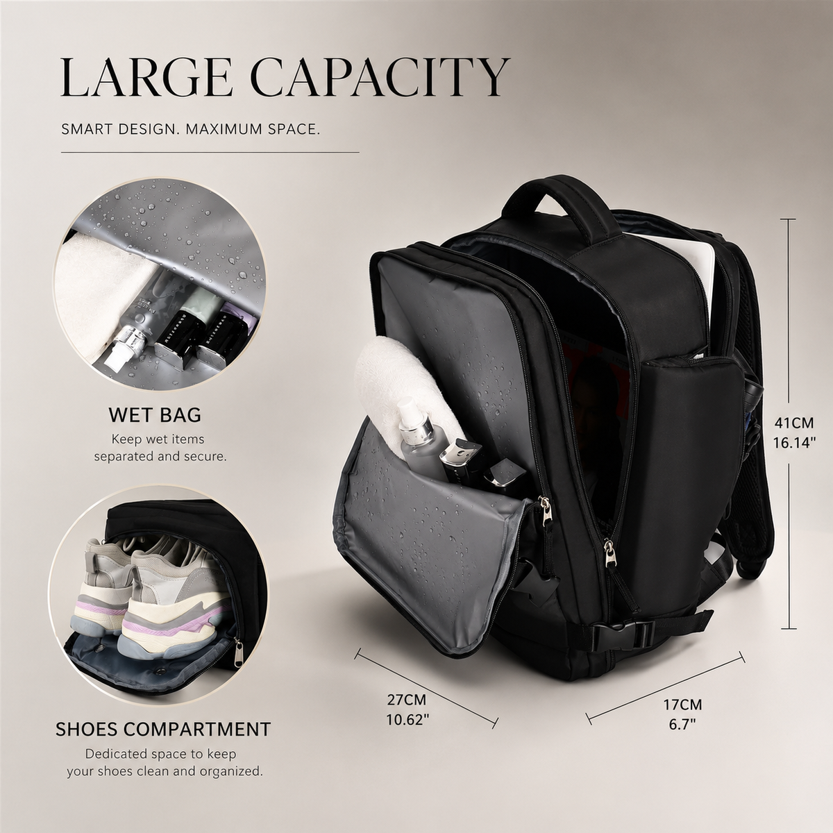Premium Laptop Backpack Waterproof Expandable Business Travel Bag USB Charging Large Capacity 13 to 17 Inch Laptop Compatible Pack Everyday Carry
