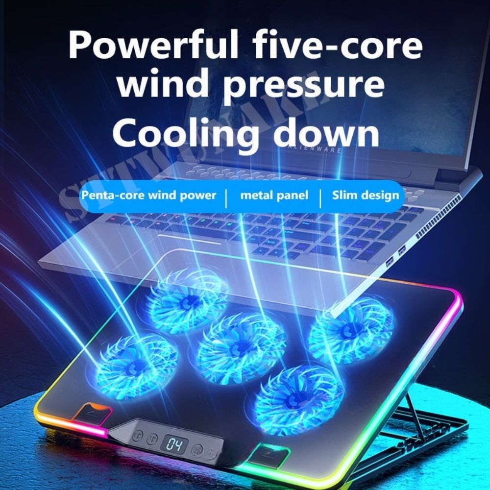 Premium Laptop Cooling Pad RGB 6 Fan Adjustable Gaming Notebook Cooler Ergonomic Heat Dissipation Stand