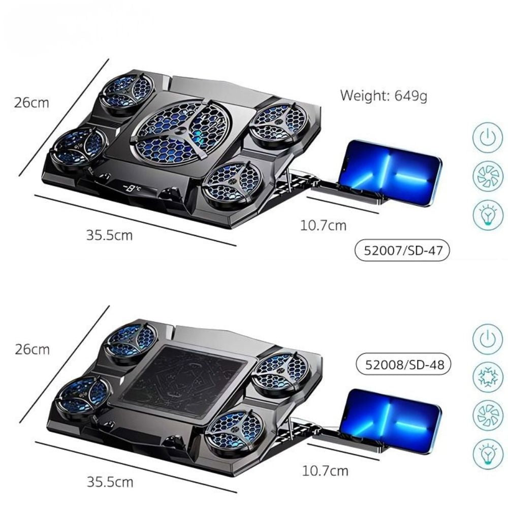 Premium Laptop Cooling Pad RGB 6 Fan Adjustable Gaming Notebook Cooler Ergonomic Heat Dissipation Stand