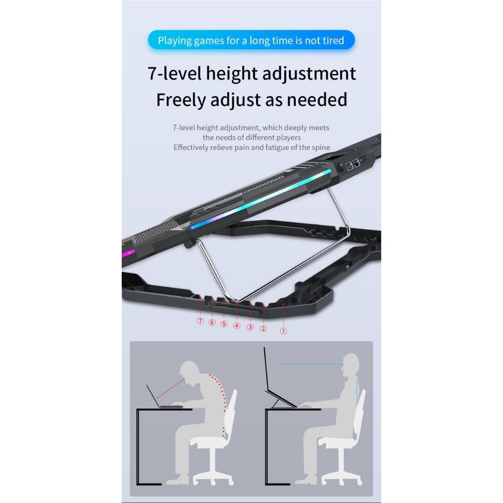 Premium Laptop Cooling Pad RGB 6 Fan Adjustable Gaming Notebook Cooler Ergonomic Heat Dissipation Stand