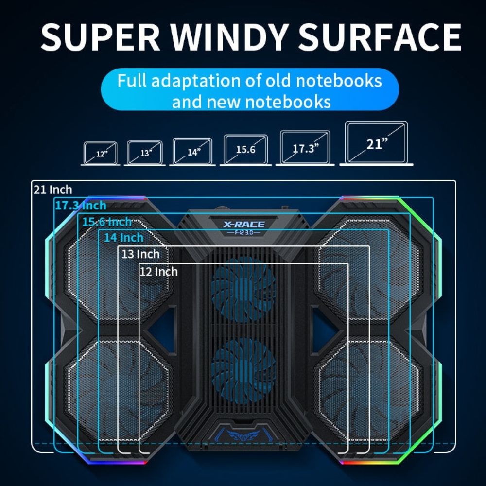 Premium Laptop Cooling Pad RGB 6 Fan Adjustable Gaming Notebook Cooler Ergonomic Heat Dissipation Stand