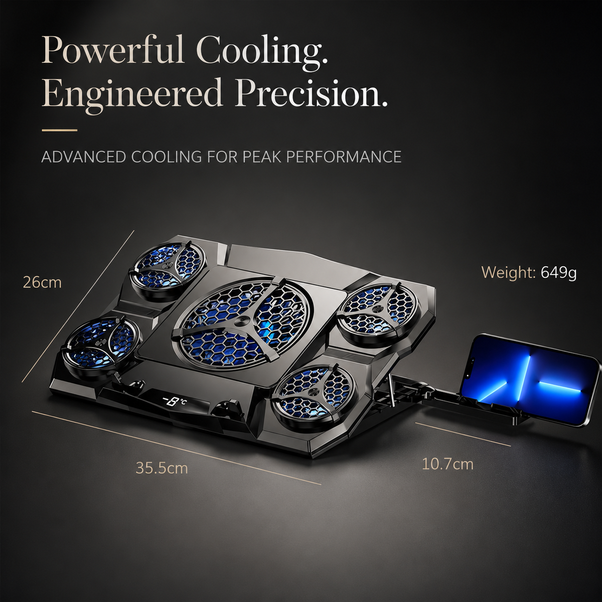 Premium Laptop Cooling Pad RGB Gaming Notebook Cooler Adjustable 6 Fan Heat Dissipation Stand Ergonomic Laptop Cooler Airflow Support Platform