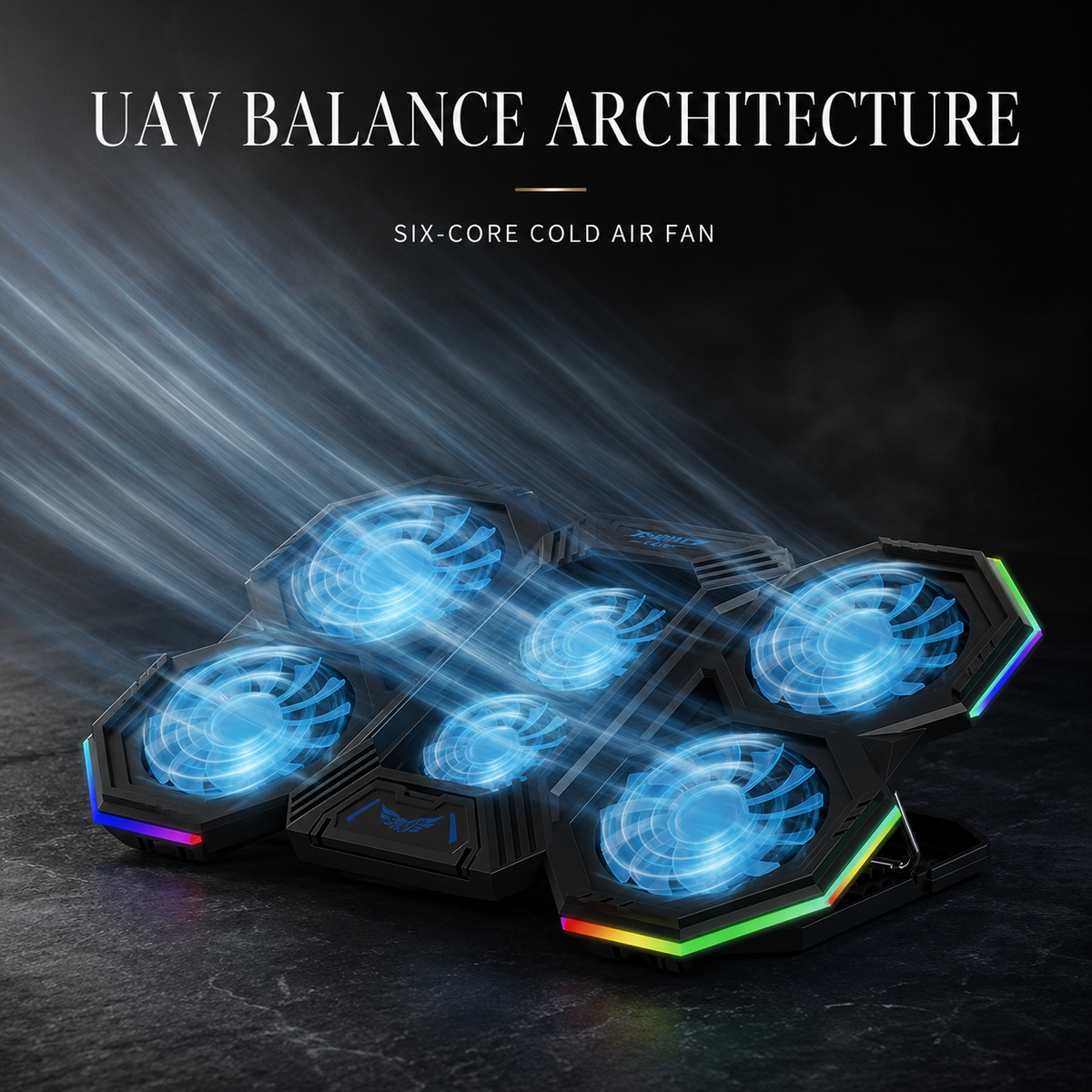 Premium Laptop Cooling Pad RGB Gaming Notebook Cooler Adjustable 6 Fan Heat Dissipation Stand Ergonomic Laptop Cooler Airflow Support Platform