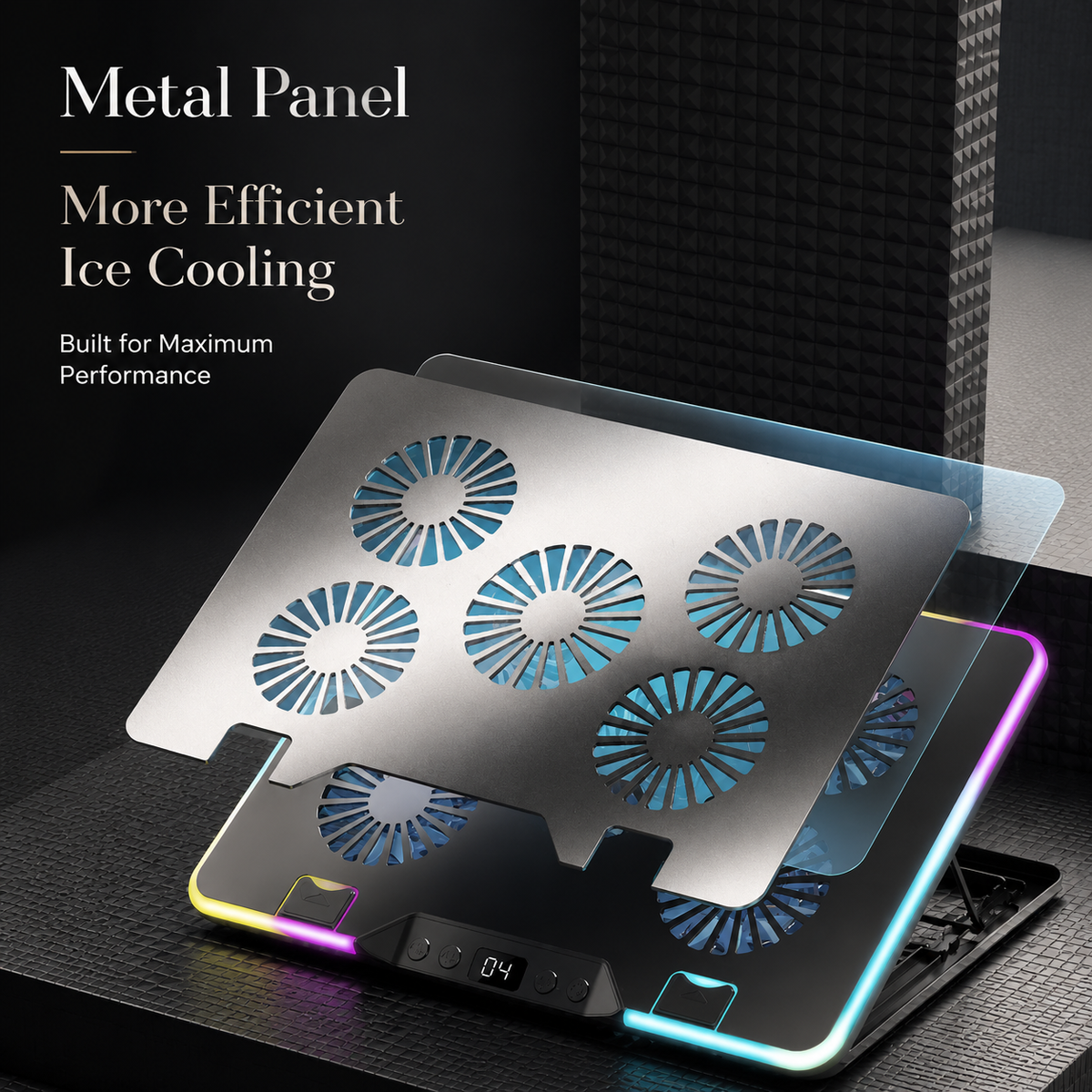 Premium Laptop Cooling Pad RGB Gaming Notebook Cooler Adjustable 6 Fan Heat Dissipation Stand Ergonomic Laptop Cooler Airflow Support Platform