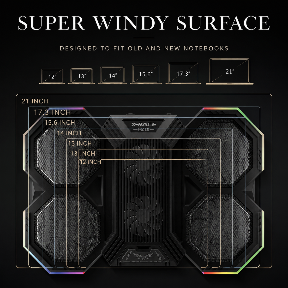Premium Laptop Cooling Pad RGB Gaming Notebook Cooler Adjustable 6 Fan Heat Dissipation Stand Ergonomic Laptop Cooler Airflow Support Platform