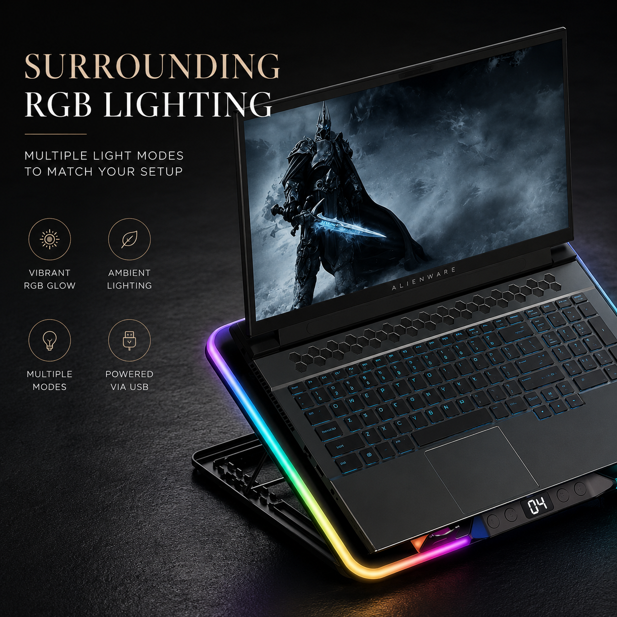 Premium Laptop Cooling Pad RGB Gaming Notebook Cooler Adjustable 6 Fan Heat Dissipation Stand Ergonomic Laptop Cooler Airflow Support Platform