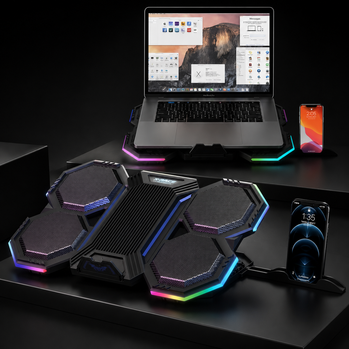 Premium Laptop Cooling Pad RGB Gaming Notebook Cooler Adjustable 6 Fan Heat Dissipation Stand Ergonomic Laptop Cooler Airflow Support Platform