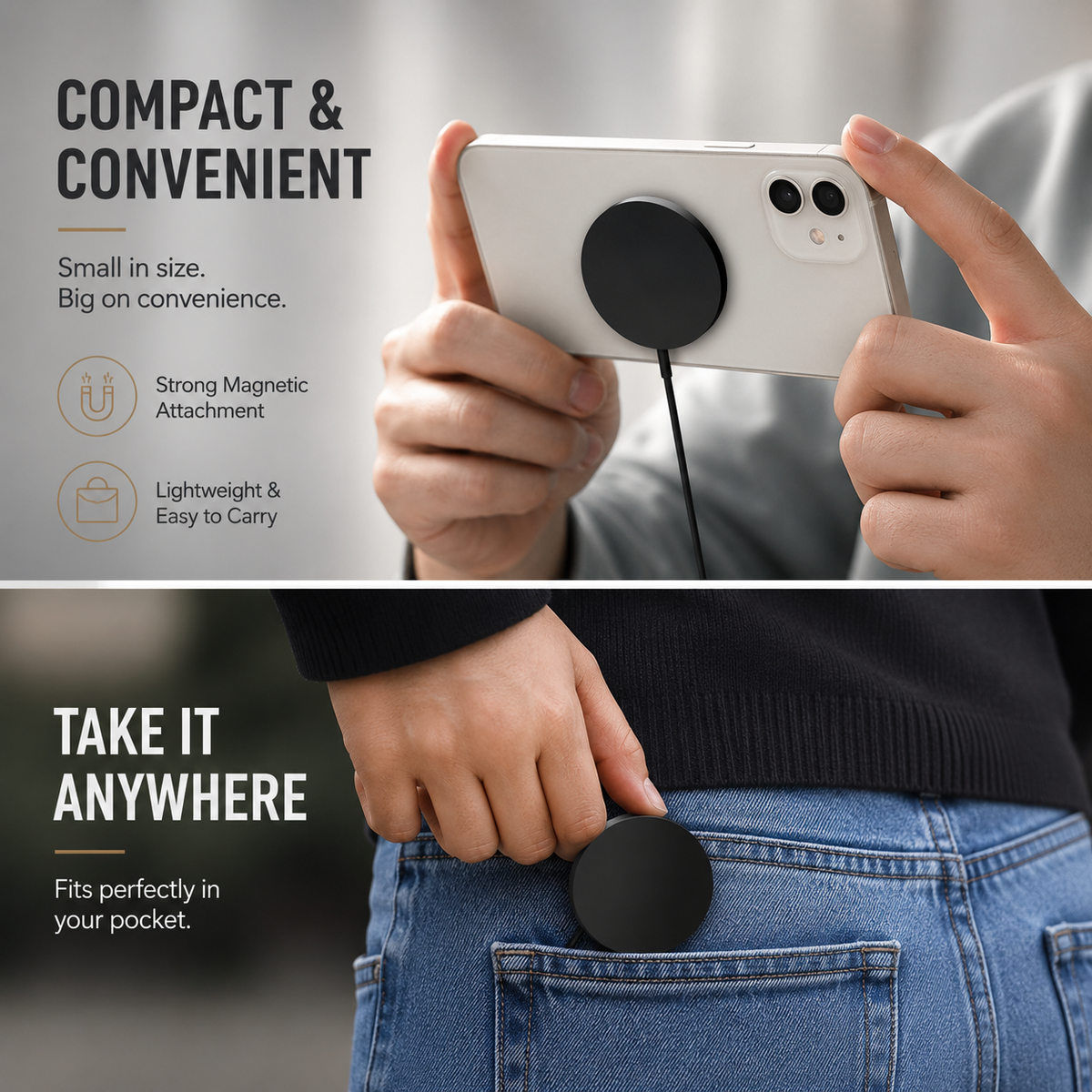 Premium MagSafe Compatible Magnetic Wireless Charger 30W Fast Wireless Charging Pad Slim Portable Dock for Smartphones and Earbuds Home Office Travel