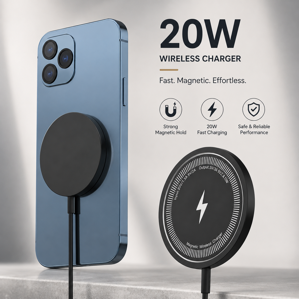 Premium MagSafe Compatible Magnetic Wireless Charger 30W Fast Wireless Charging Pad Slim Portable Dock for Smartphones and Earbuds Home Office Travel