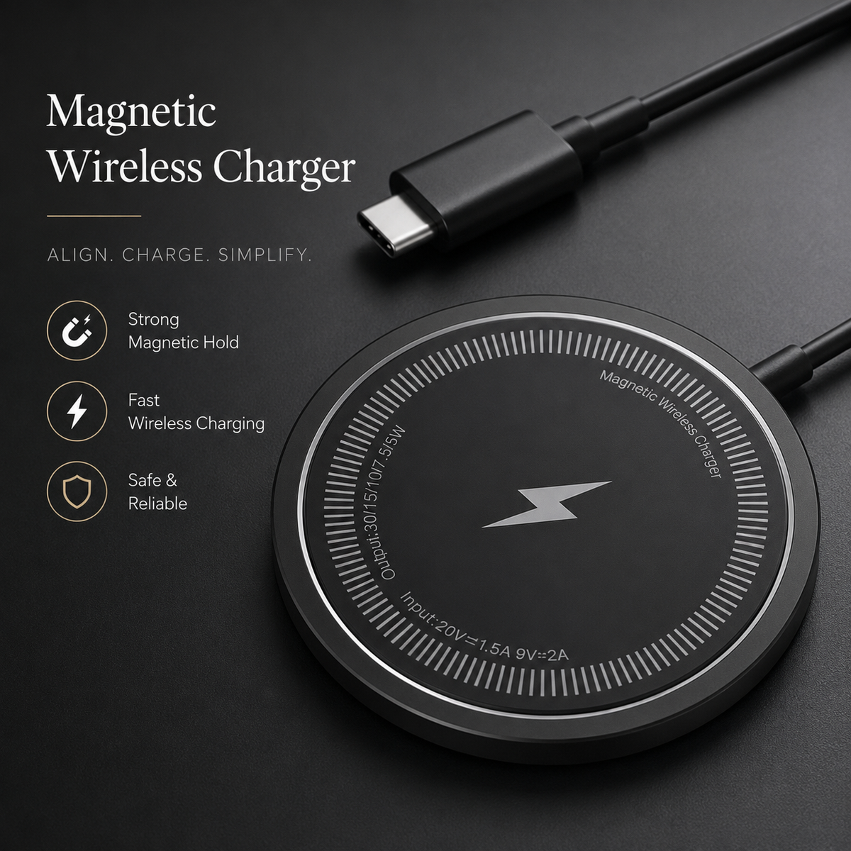 Premium MagSafe Compatible Magnetic Wireless Charger 30W Fast Wireless Charging Pad Slim Portable Dock for Smartphones and Earbuds Home Office Travel